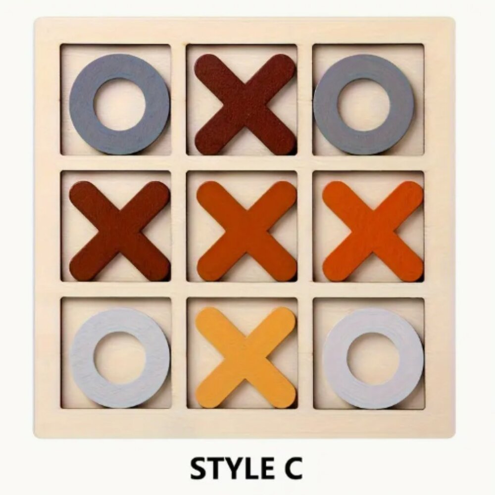 Tic Tac Toe Wooden Board Game Set in Tan Orange Gray Deep Wine Red